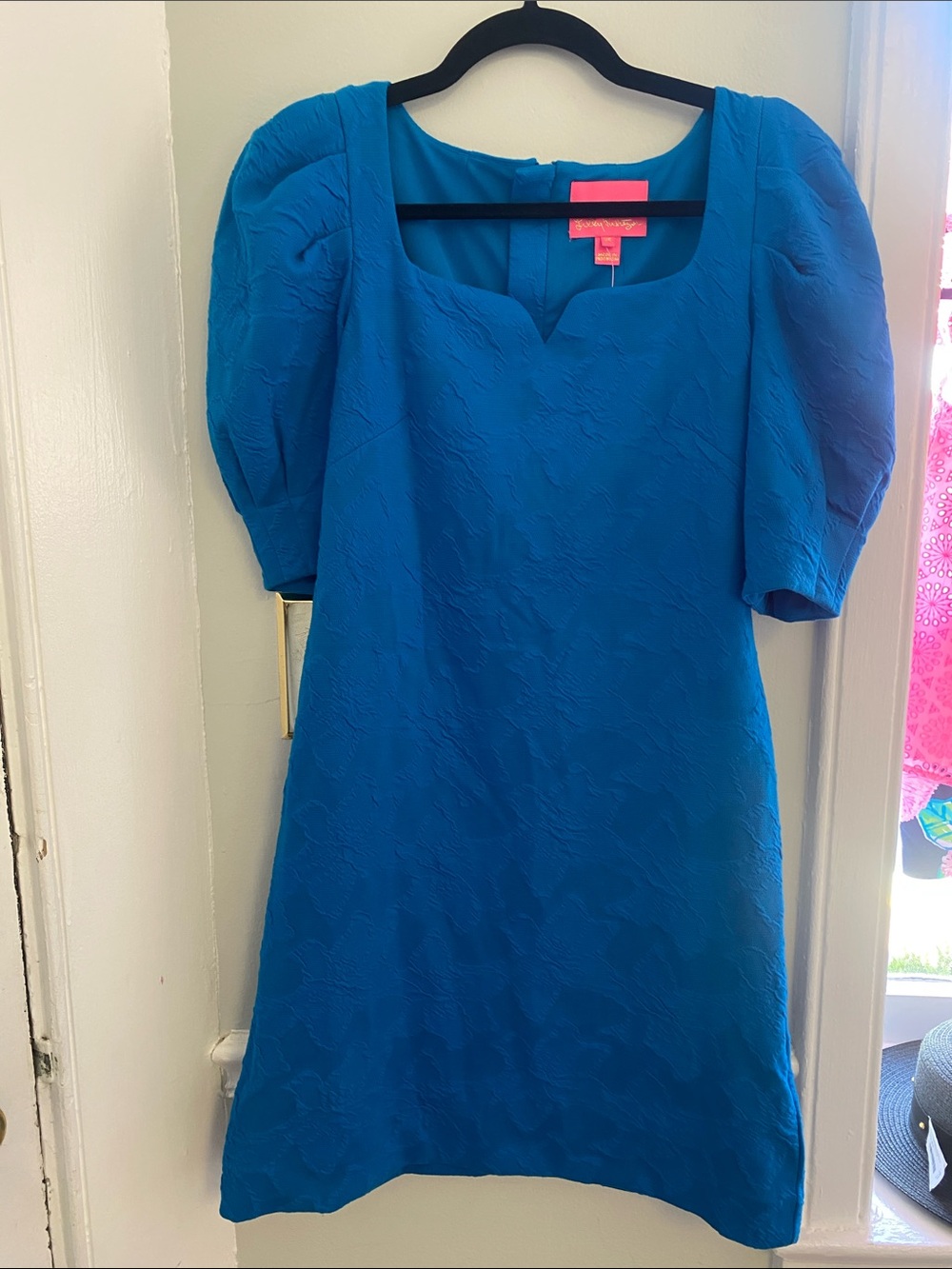 Lilly Pulitzer feona elbow knit pucker jacquard in teal nwt